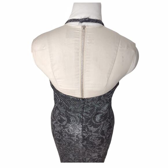 ST JOHN Black Halter Dress Size 6 Formal Long Maxi Floral Sequin Faux Snakeskin - Picture 8 of 12